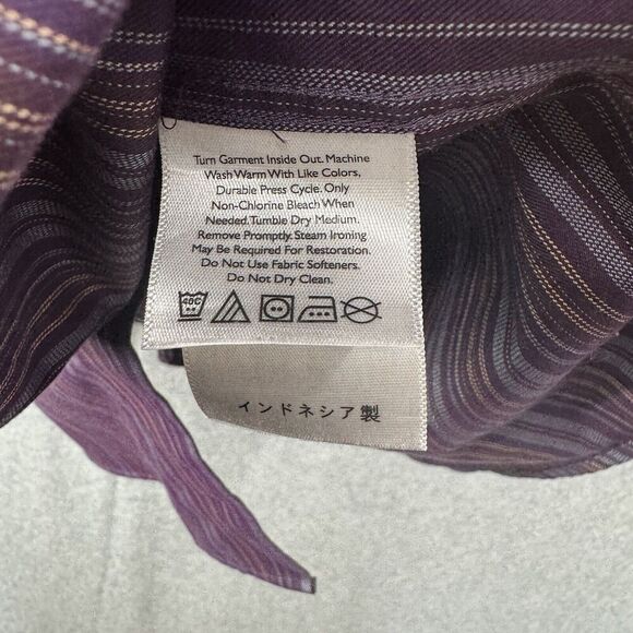 Eddie Bauer Mens TXL Button Down Shirt Wrinkle Resistant Purple Striped Work - Picture 8 of 12